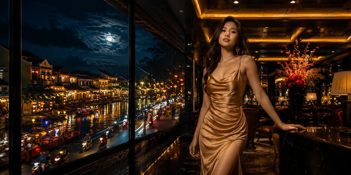 Người dùng tại Hội An thưởng thức cà phê buổi sáng và kiểm tra tài khoản 64x trên điện thoại